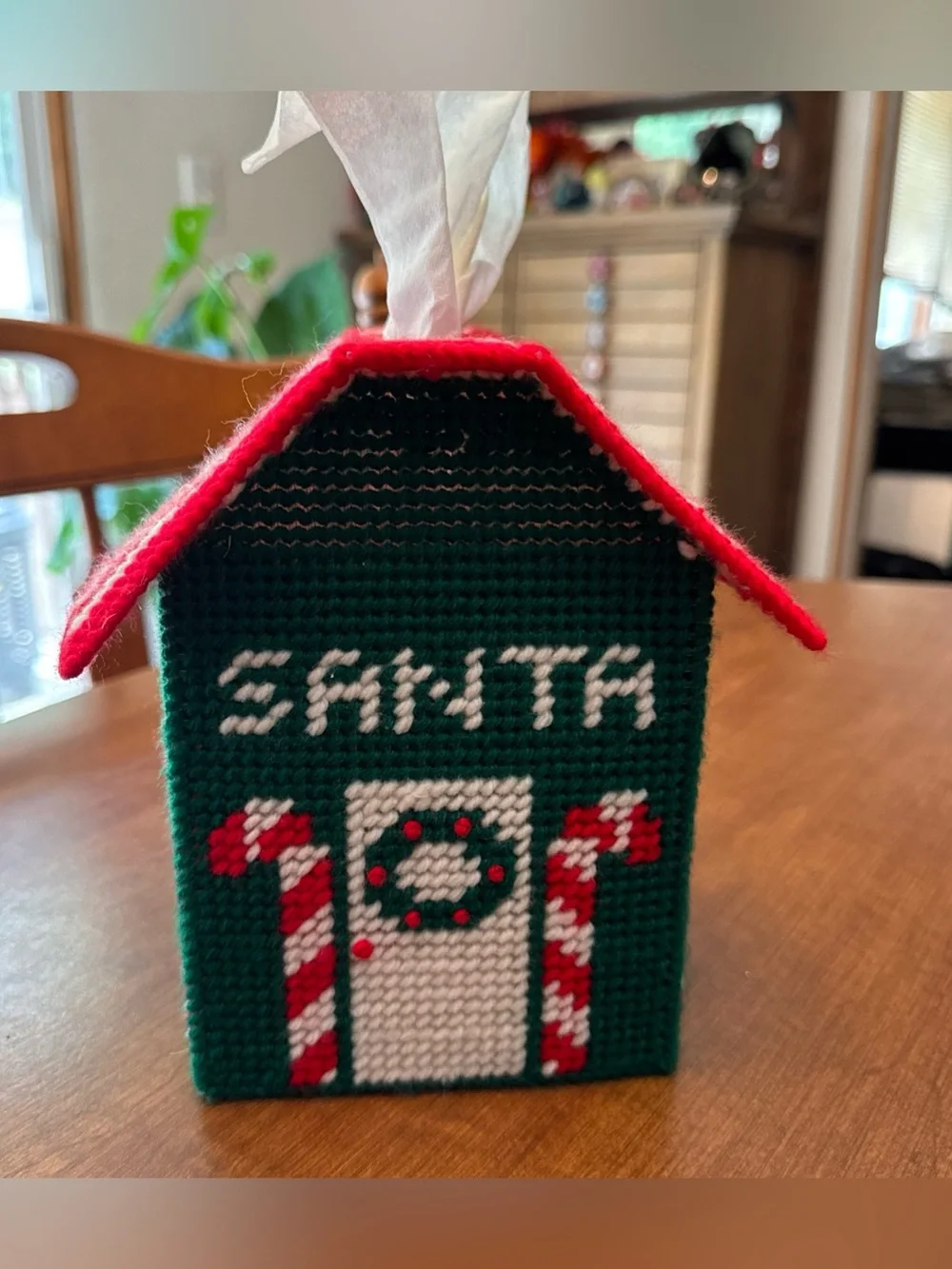 Green and Red Santa House Holiday Tissue Box Cover